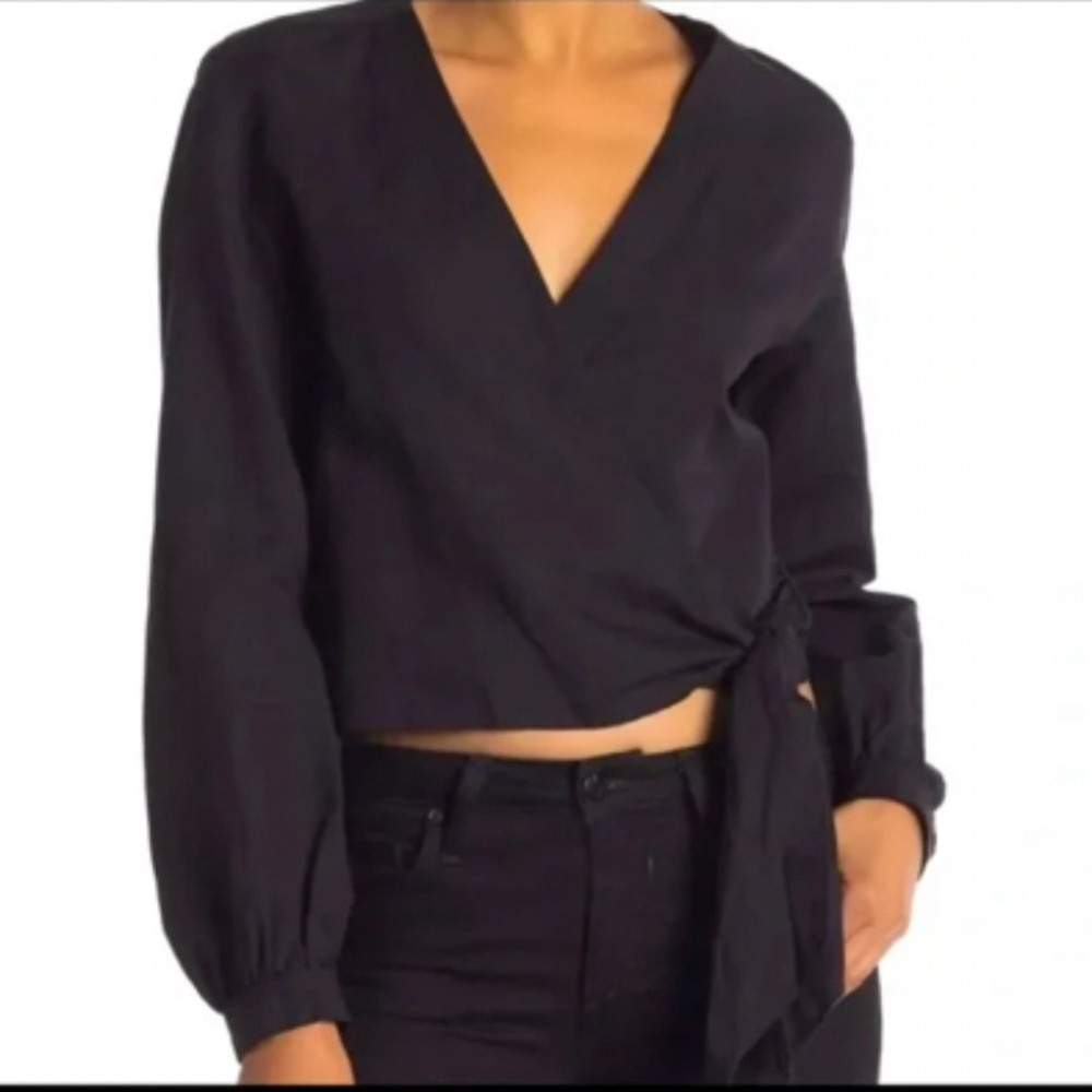 NWT Rag & Bone Prescott Black Cotton Linen Blend Wrap Top Size S